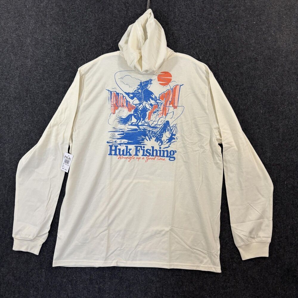 Huk Trout Wrangle Hoodie Shirt Men's XL Egret Fishing Pullover Lightweight